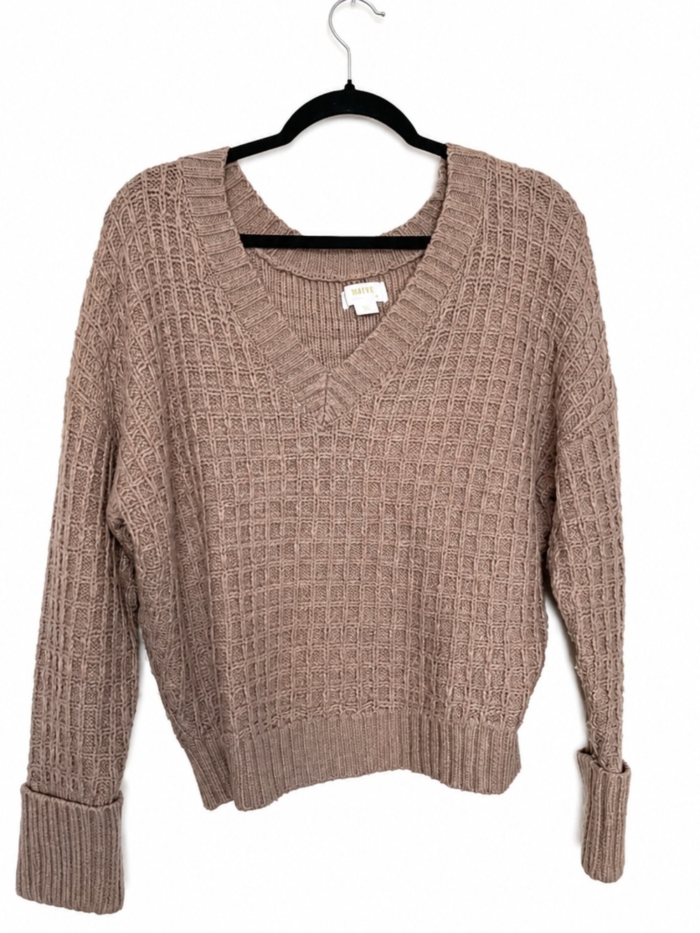 Maeve by Anthropologie Relaxed Cropped Waffle Knit V-Neck Sweater Size Small